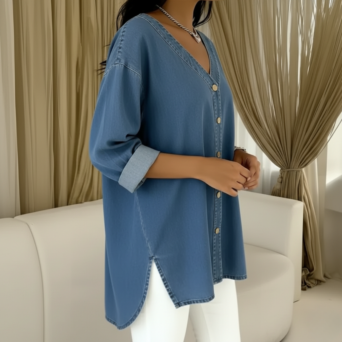 Wenelle | V-Neck Denim Shirt