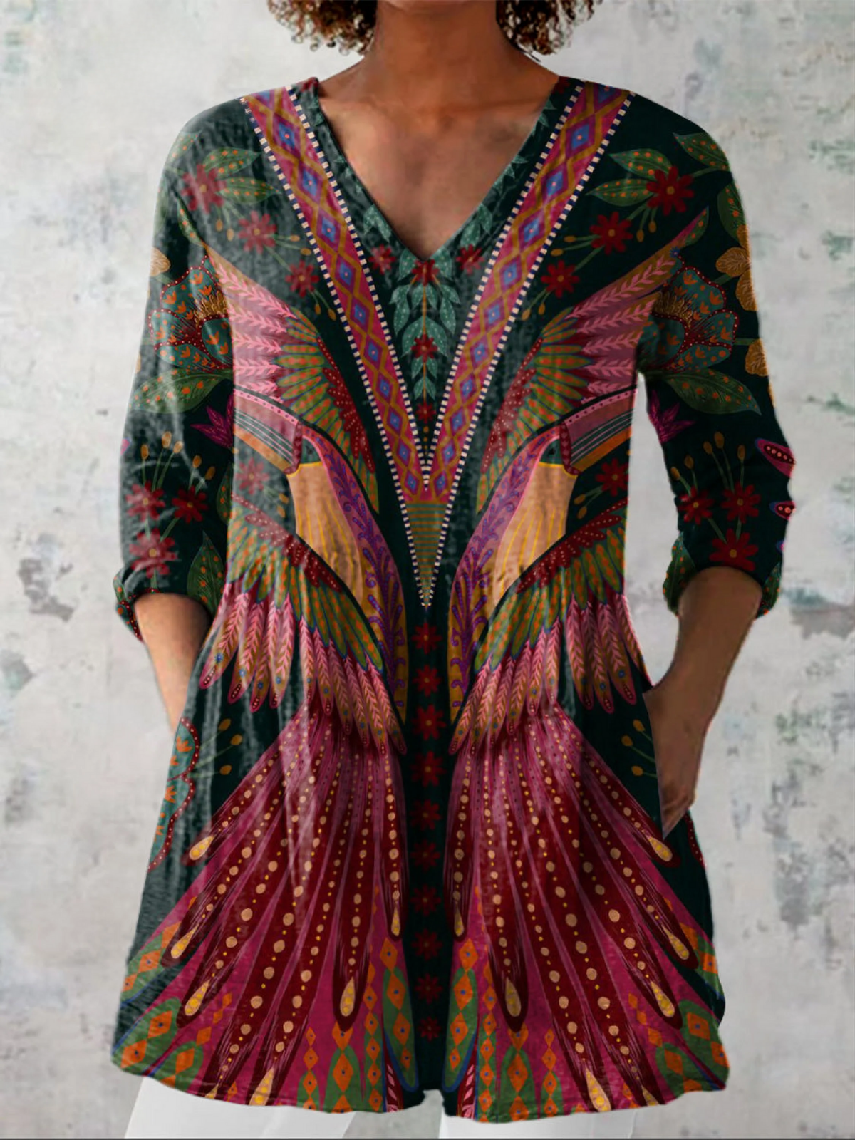 Adrianna | Printed V-Neck Longline Blouse