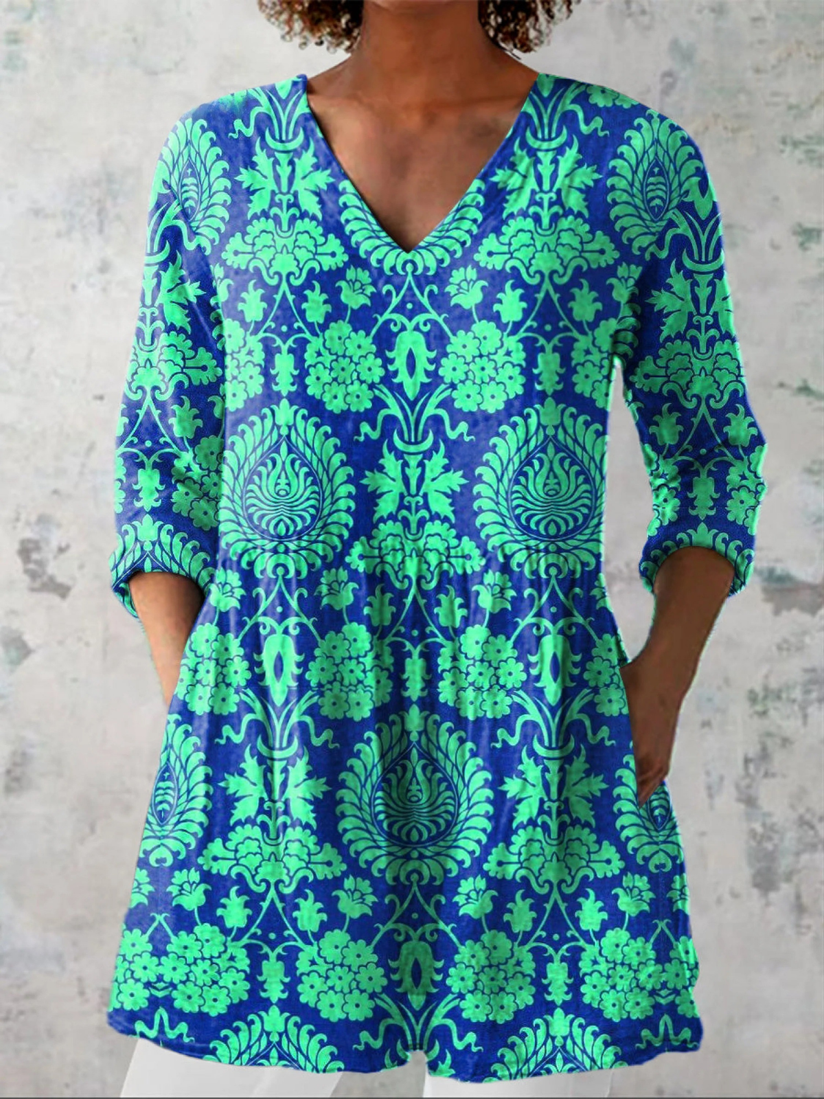 Beatrix | Printed V-Neck Longline Blouse