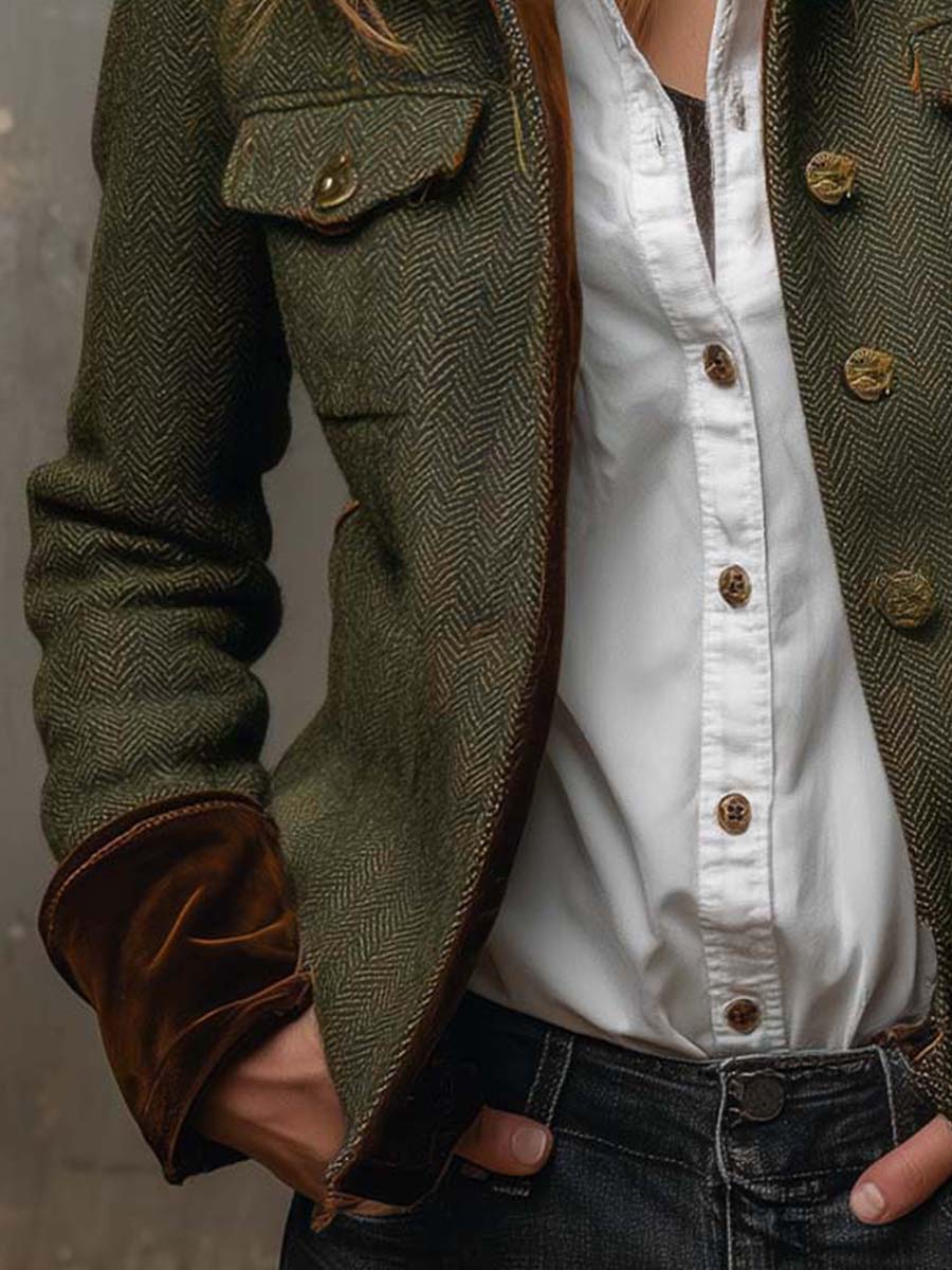 Honorine olive blazer, pocket and button detail