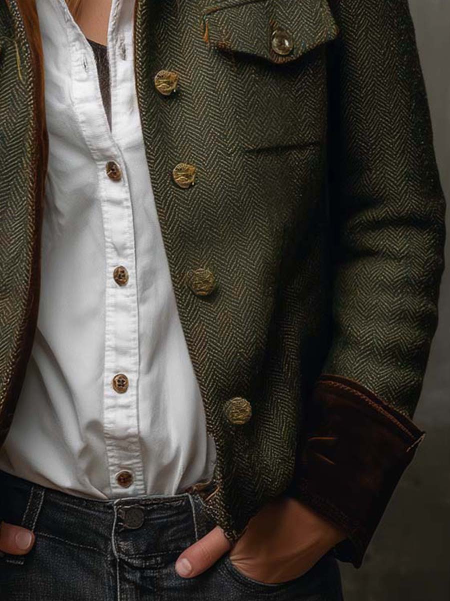 Honorine olive blazer, back view