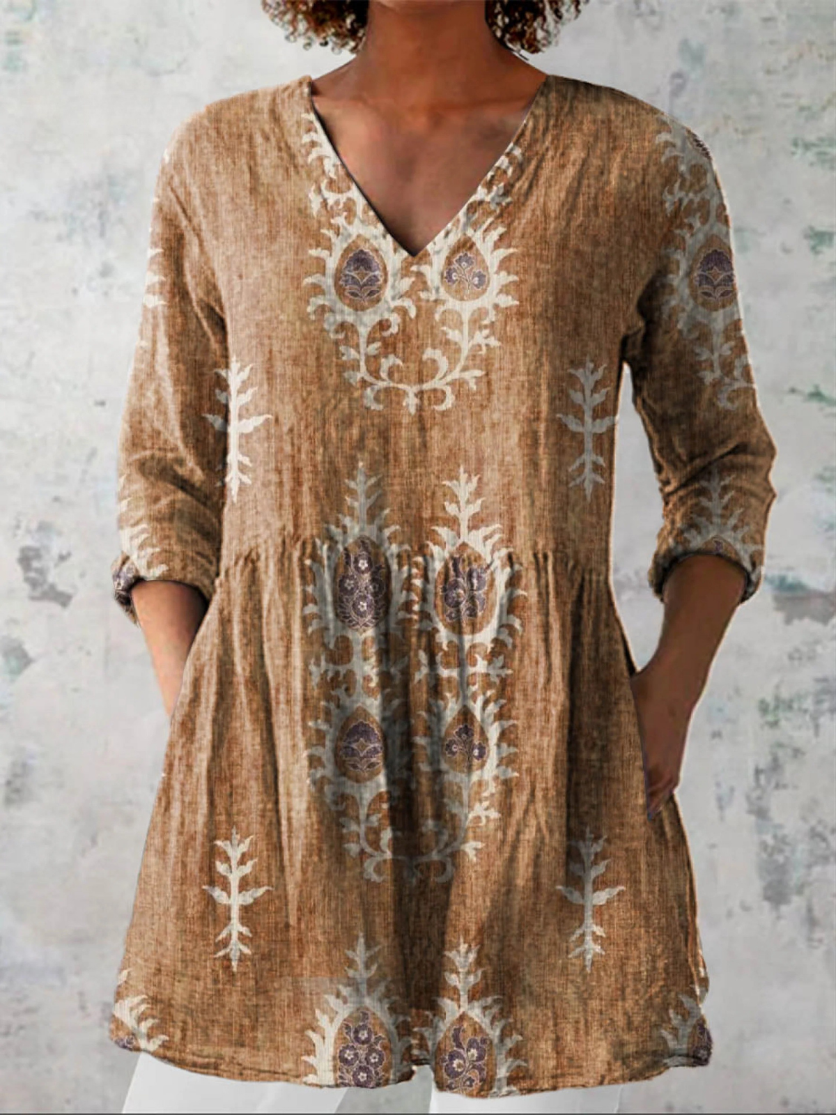 Maeve | Printed V-Neck Longline Blouse