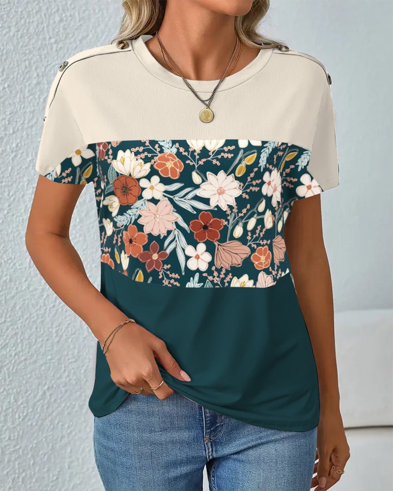 Paula | Floral Colorblock Tee