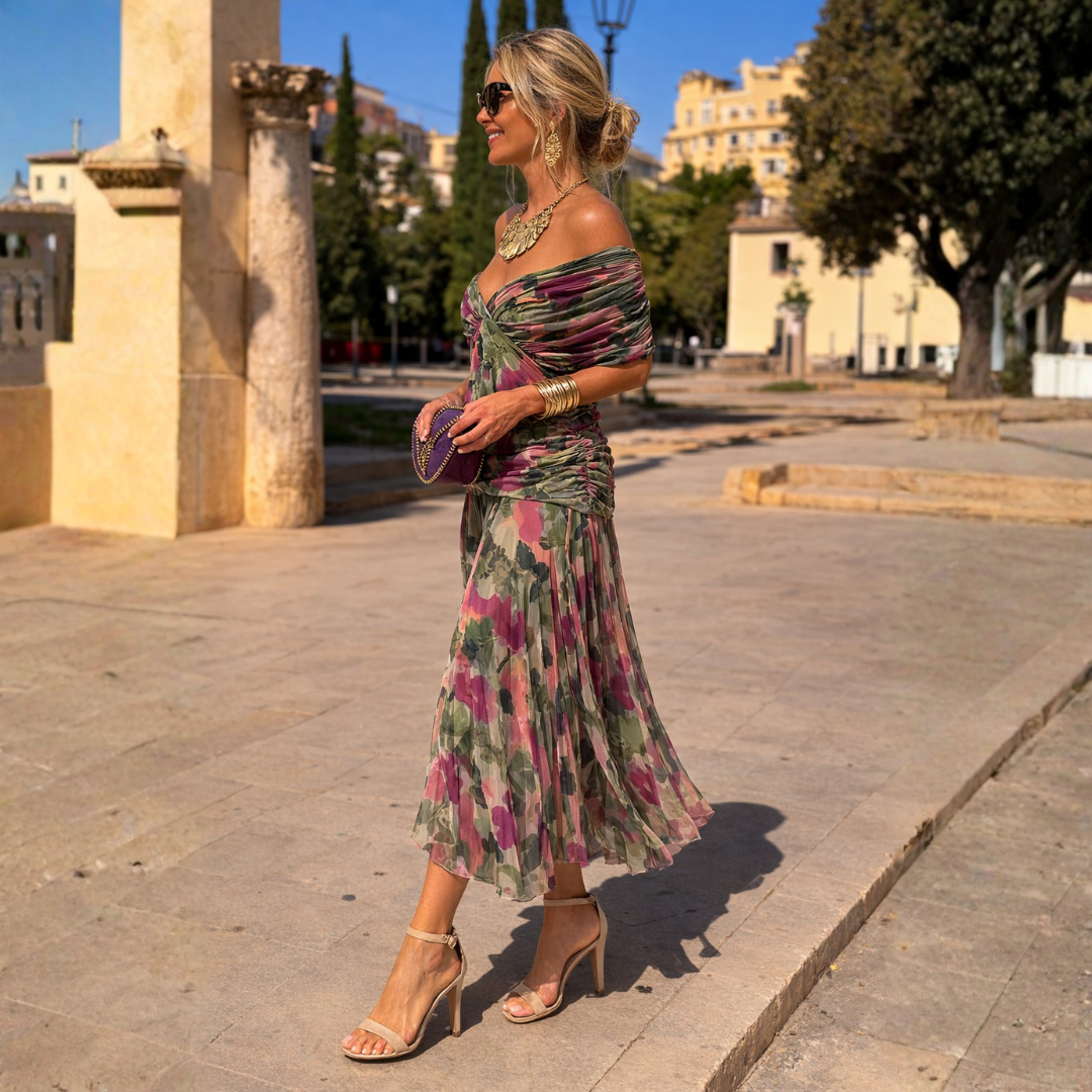 Florendra | Long Floral V Neck Dress
