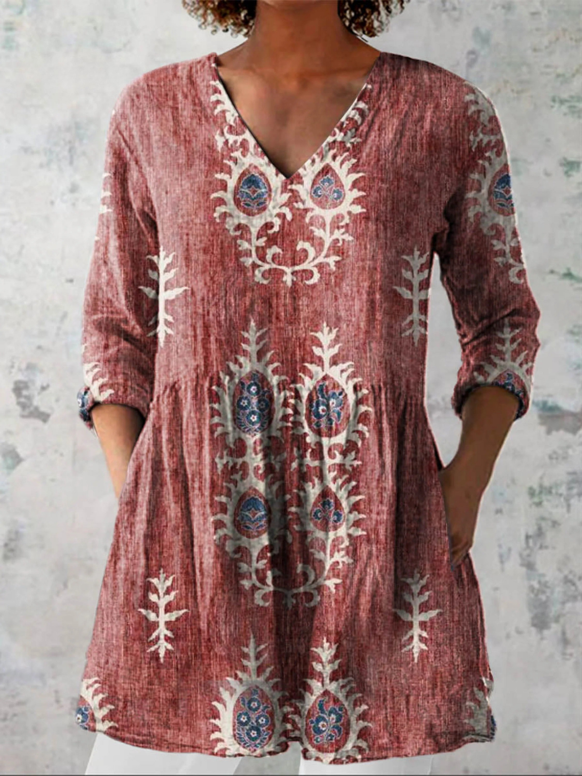 Maeve | Printed V-Neck Longline Blouse