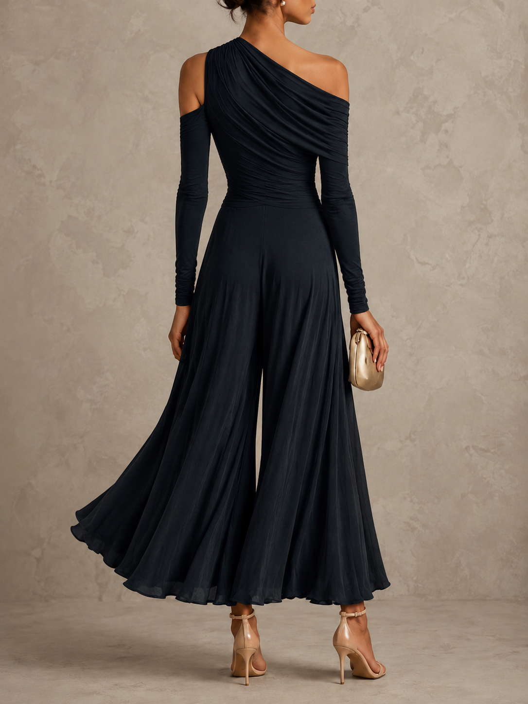 Dafne | Elegant One-Shoulder Maxi Dress-Look Jumpsuit