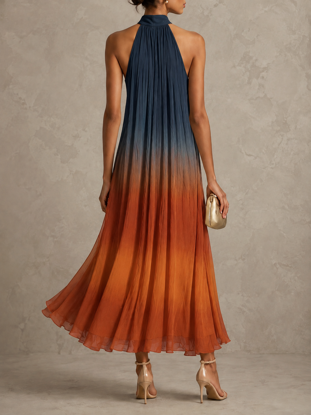Paula | Maxi Dress in Ombre Chiffon Blue and Rust