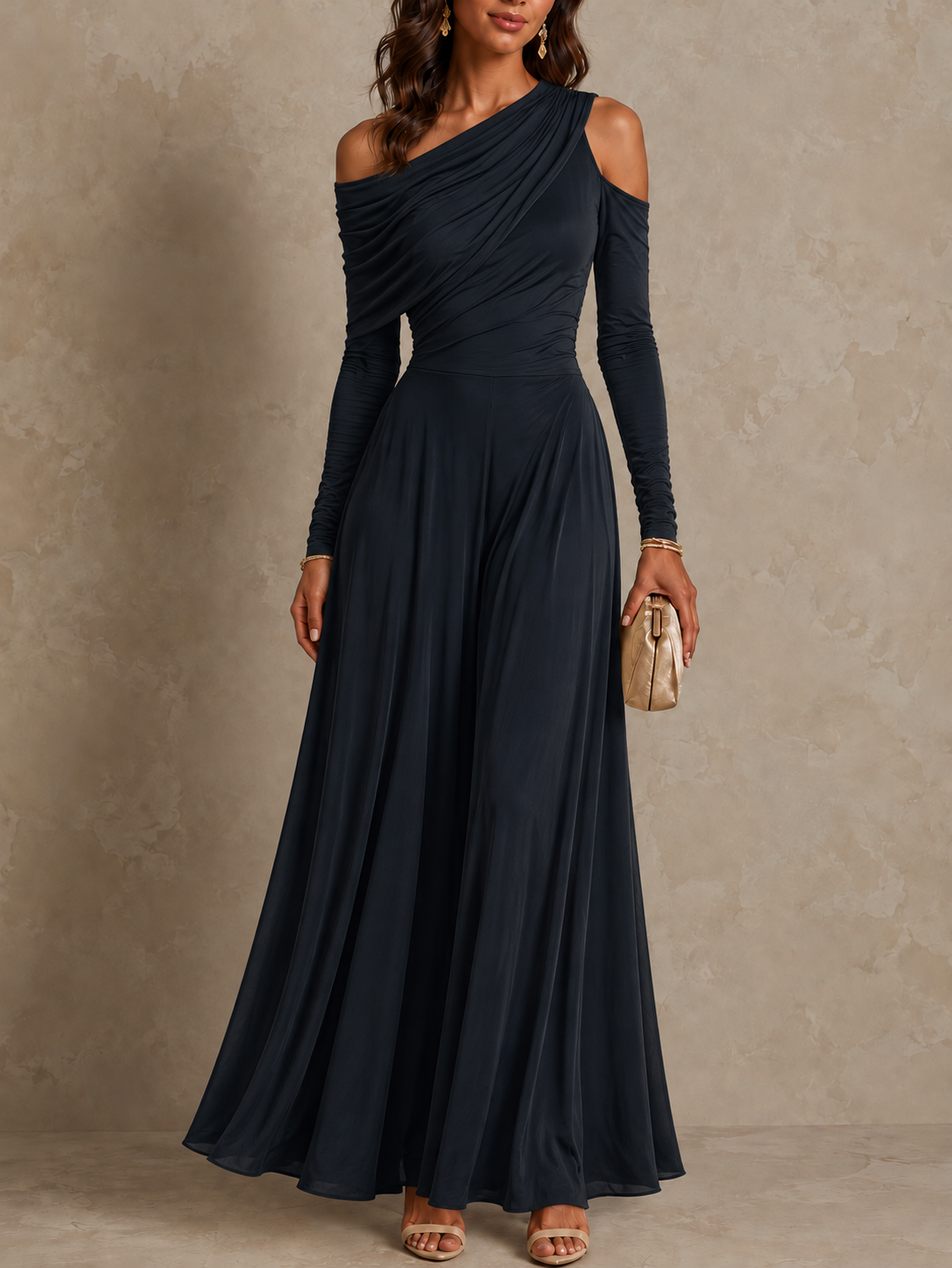 Dafne | Elegant One-Shoulder Maxi Dress-Look Jumpsuit