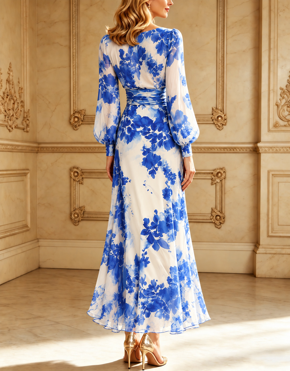 Rose Red Floral V-neck Belted Maxi Dress