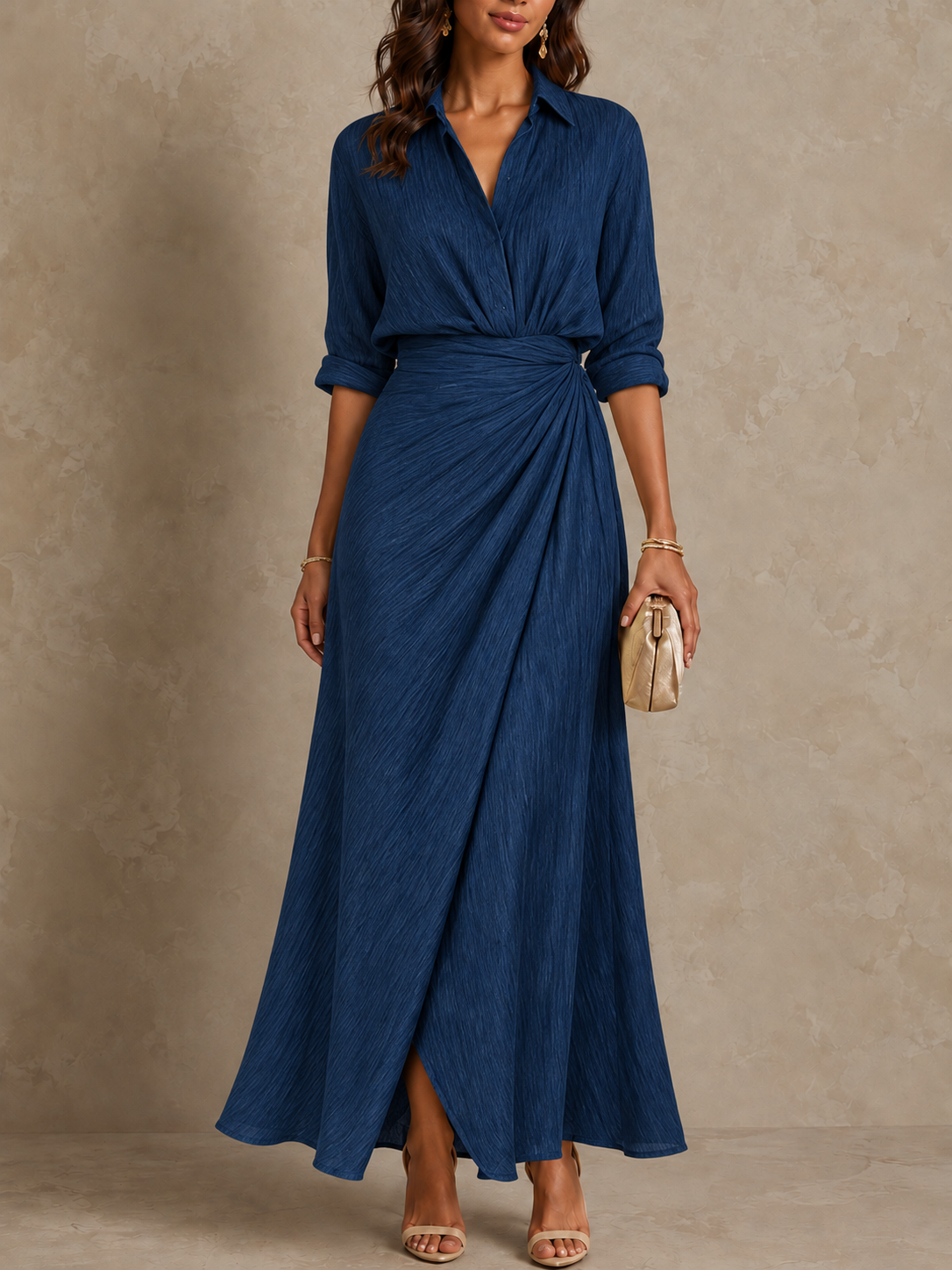 Mirque | Long Sleeve Wrap Front Maxi Dress
