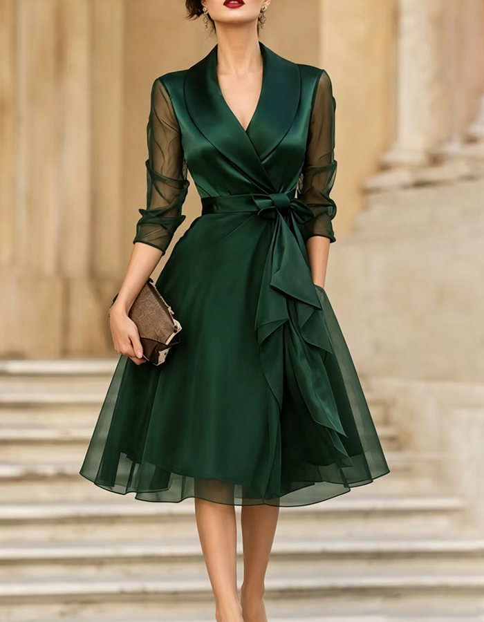 Bordeaux Satin Tulle Midi Dress