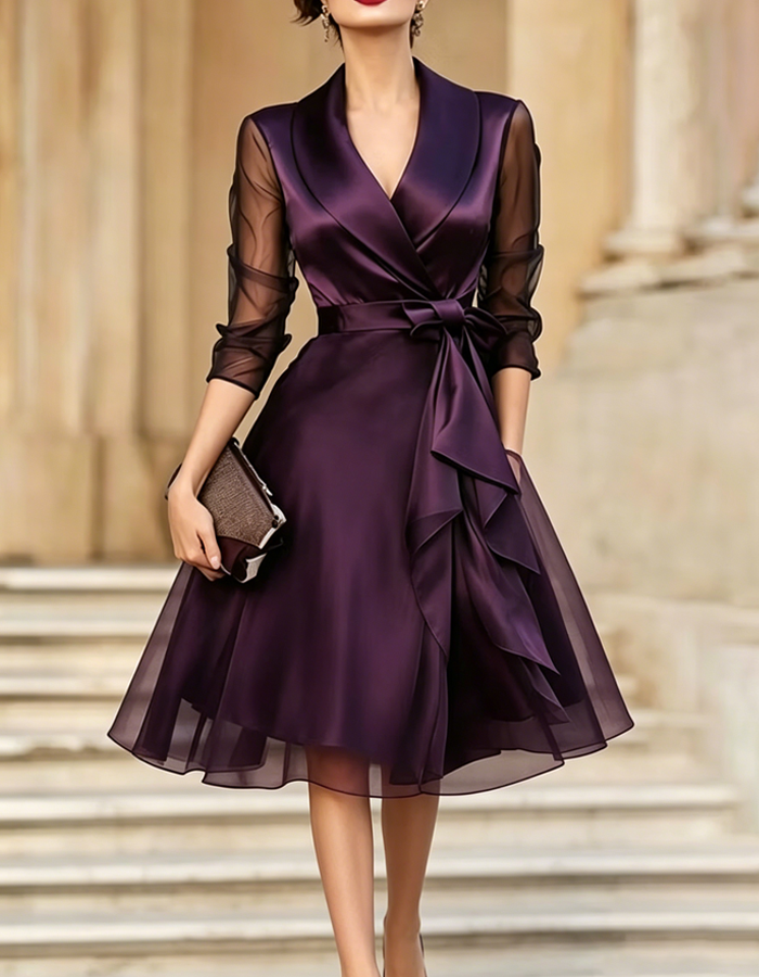 Bordeaux Satin Tulle Midi Dress