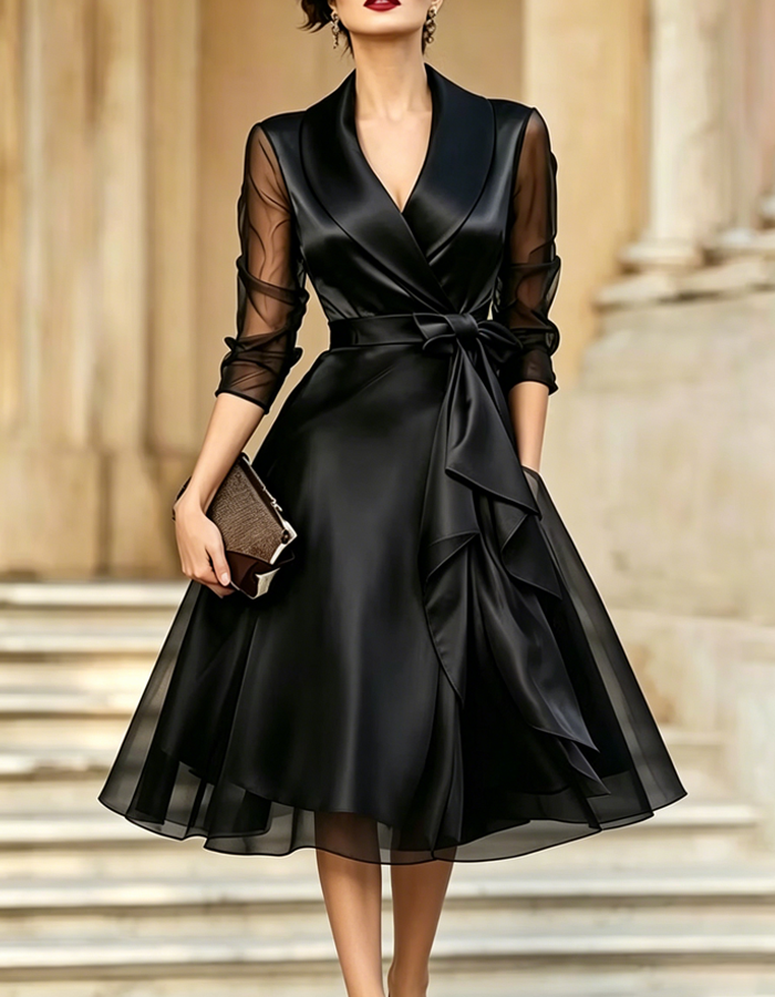 Bordeaux Satin Tulle Midi Dress