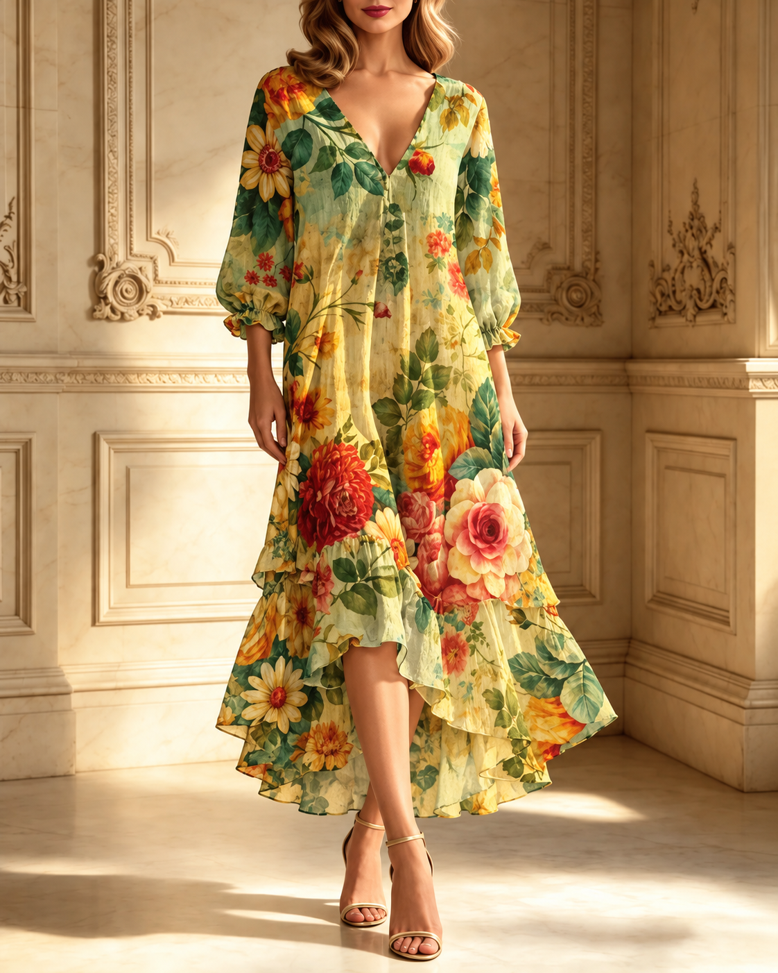 Stella | Floral V-Neck Midi Dress