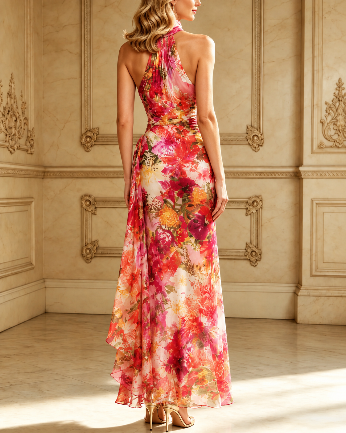 Elisabetta | Halter Neck Floral Print Maxi Dress