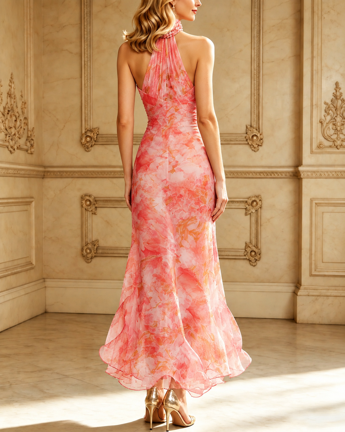 Noemi | Pink Floral Halter Maxi Dress