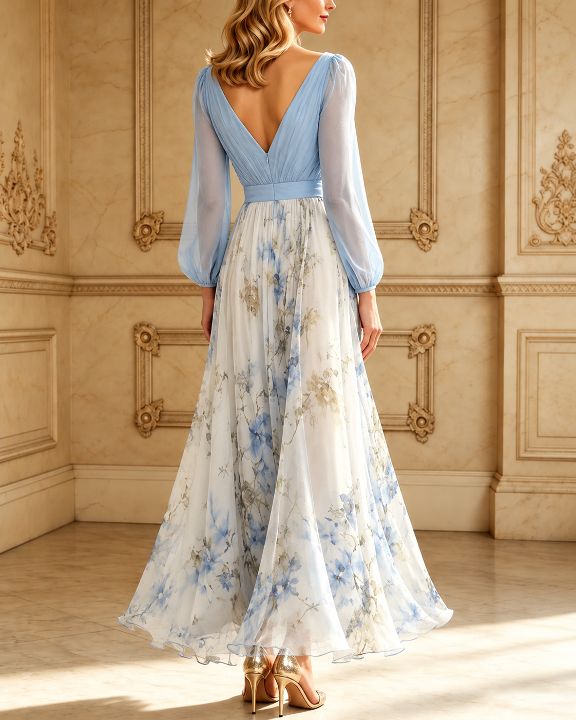 Stunning Floral Print V-Neck Maxi Dress