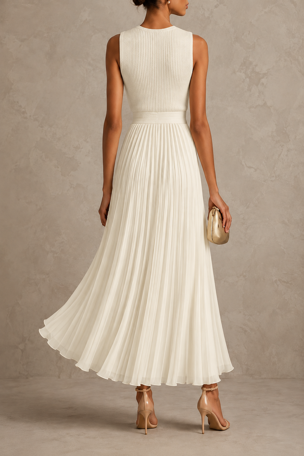 Women's Summer Maxi Dress, Flowy A Line Chiffon Pleated Sleeveless