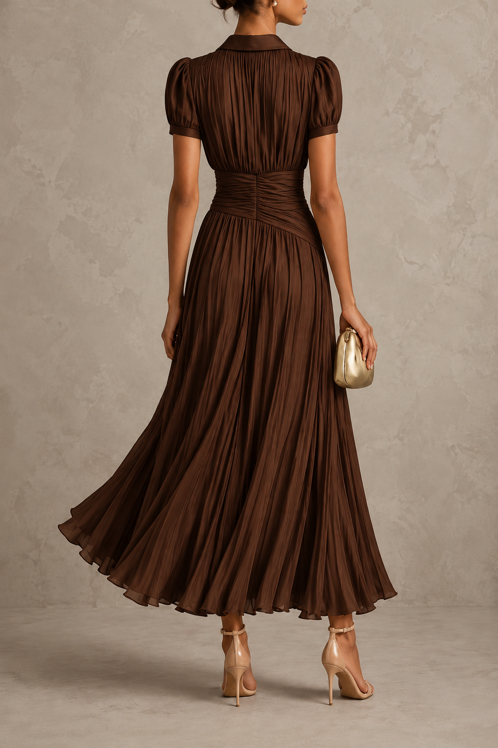 Retro Striped Satin Pleated Bodycon Maxi Dress