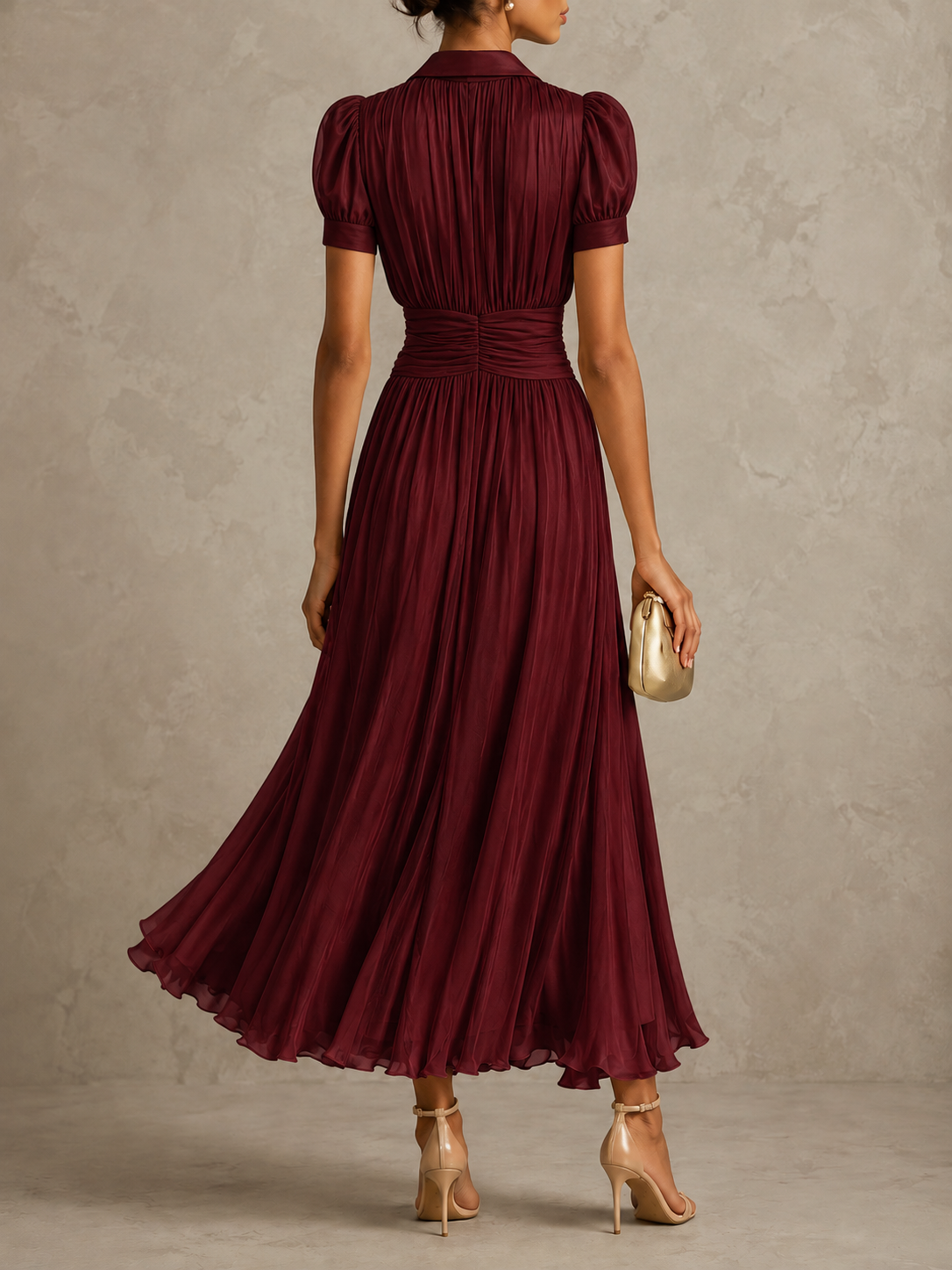 Retro Striped Satin Pleated Bodycon Maxi Dress