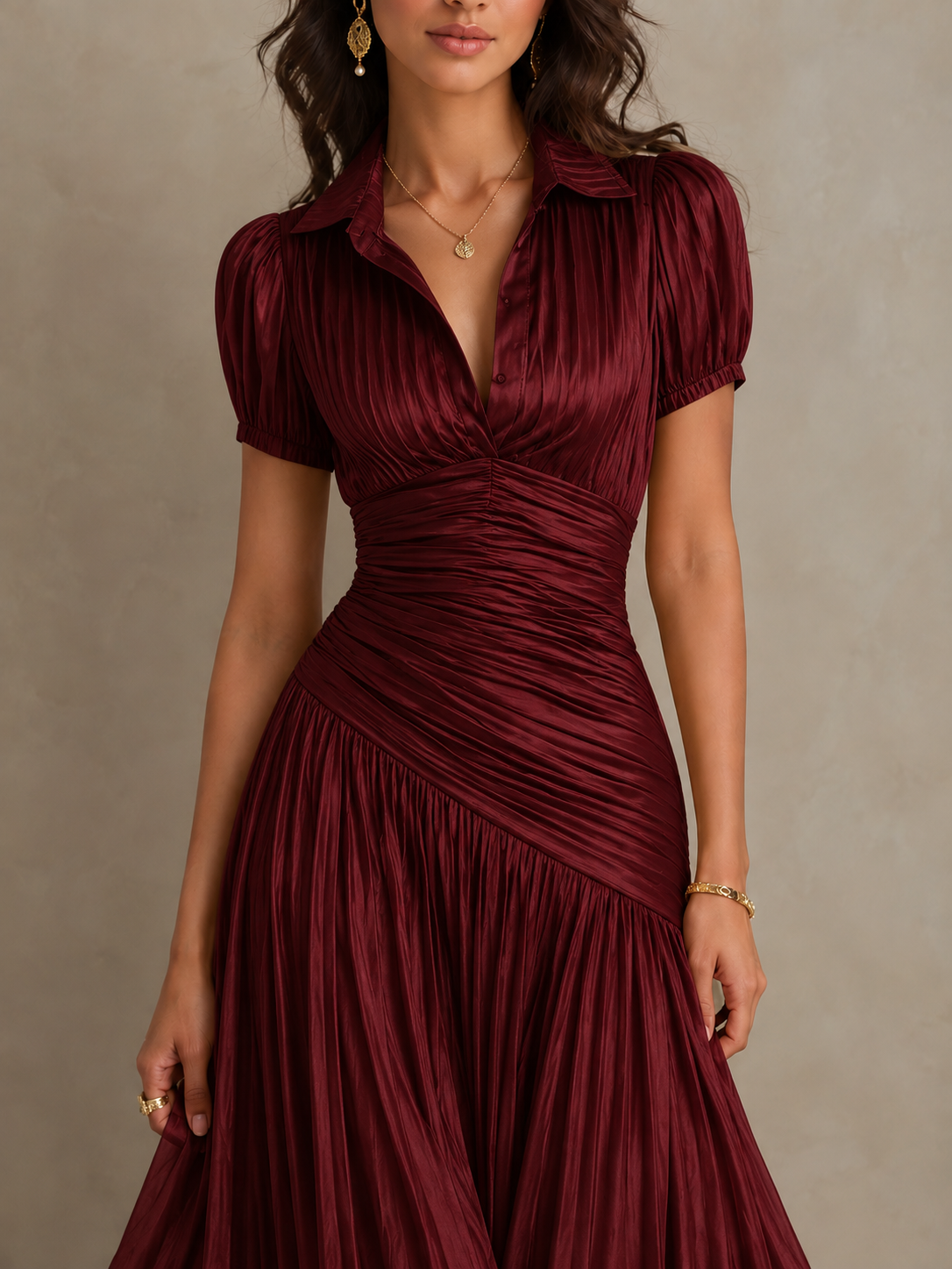 Retro Striped Satin Pleated Bodycon Maxi Dress