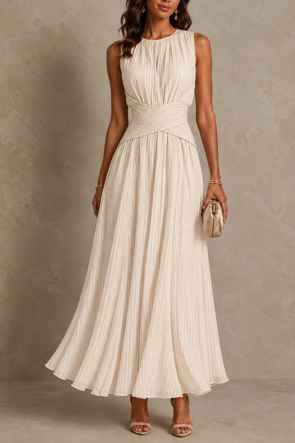 Marellé – Striped Wrap Waist Maxi Dress Sleeveless