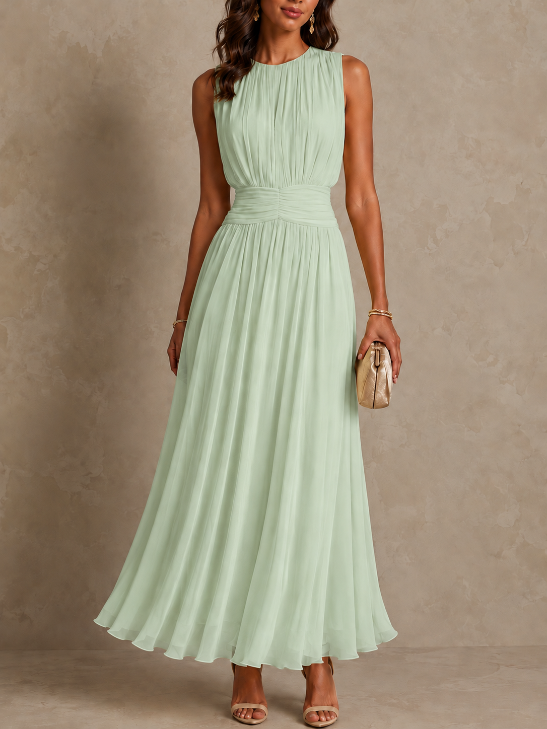 Iselle | Roxanne Ruched Waist Sleeveless Maxi Dress
