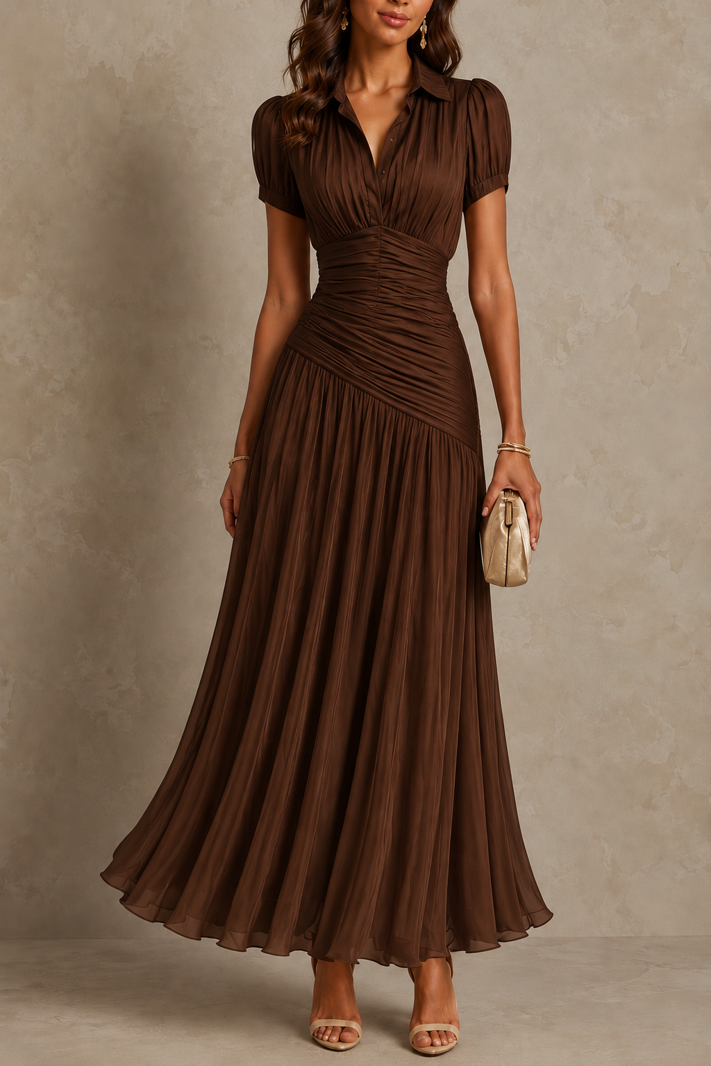Retro Striped Satin Pleated Bodycon Maxi Dress