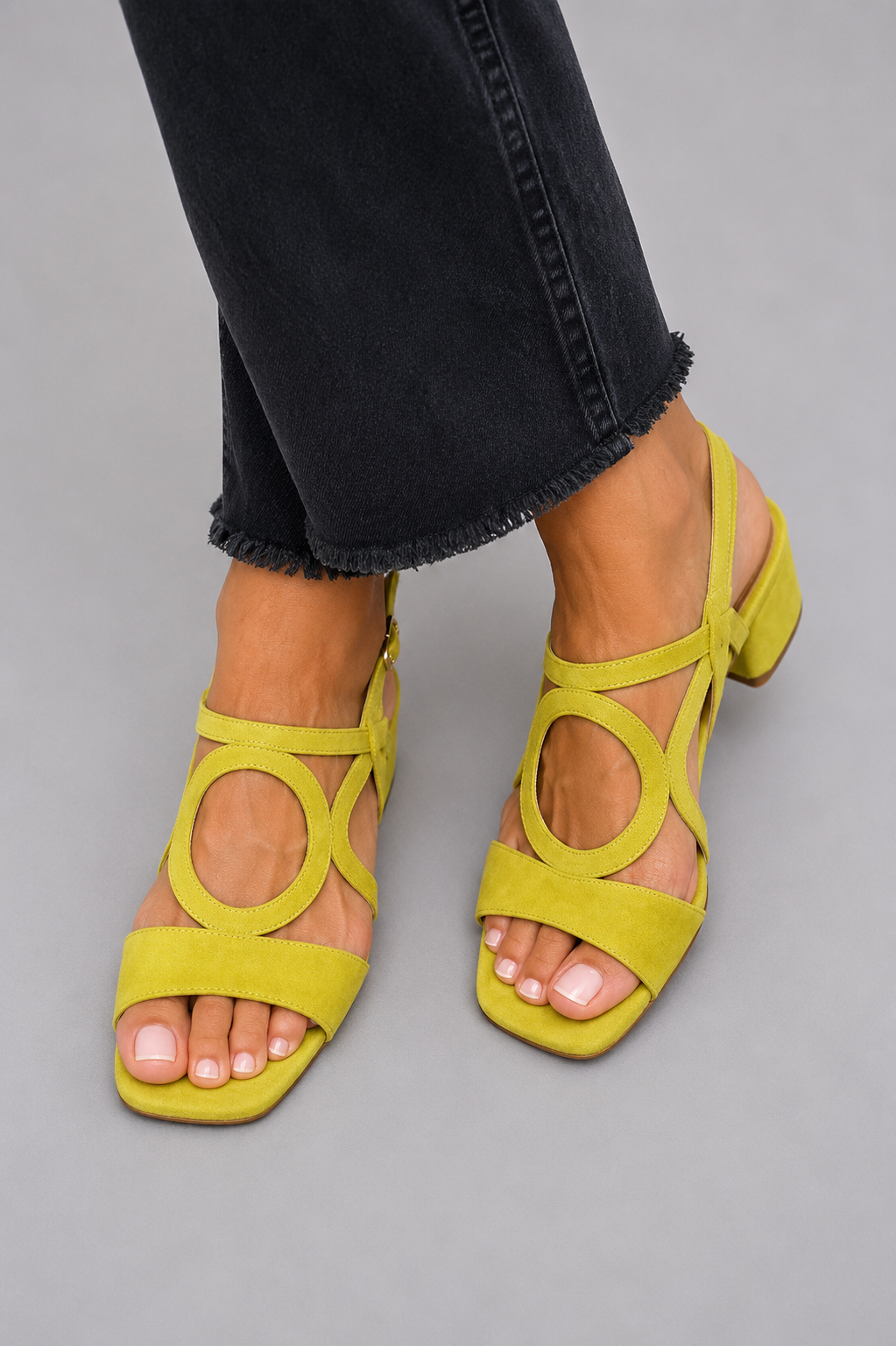 Cedra™ | Geometric Lime Pop Heeled Sandals