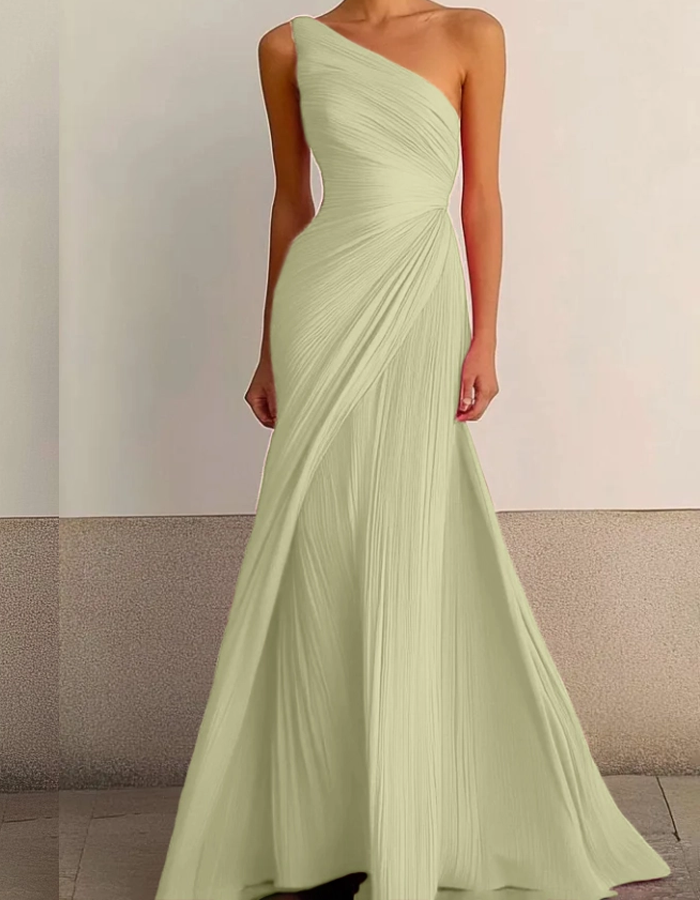 Red formal maxi dress with one shoulder