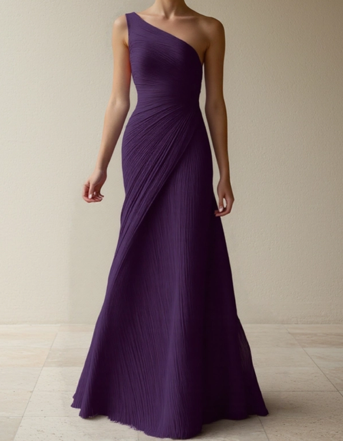 Red formal maxi dress with one shoulder