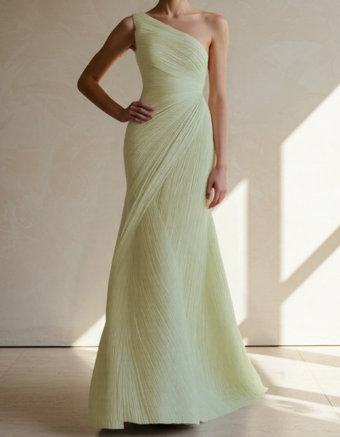 Red formal maxi dress with one shoulder
