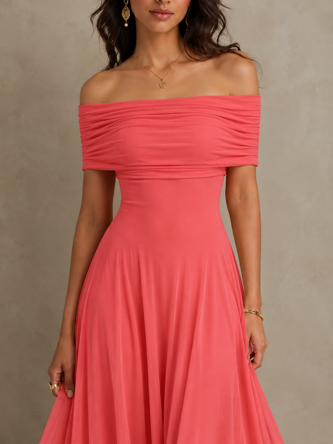 June | Off Shoulder Draped Maxi-Look Dress