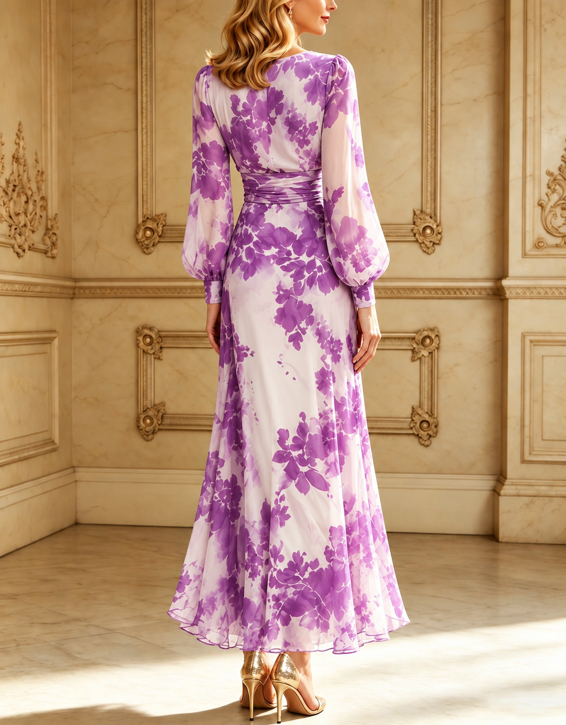 Rose Red Floral V-neck Belted Maxi Dress