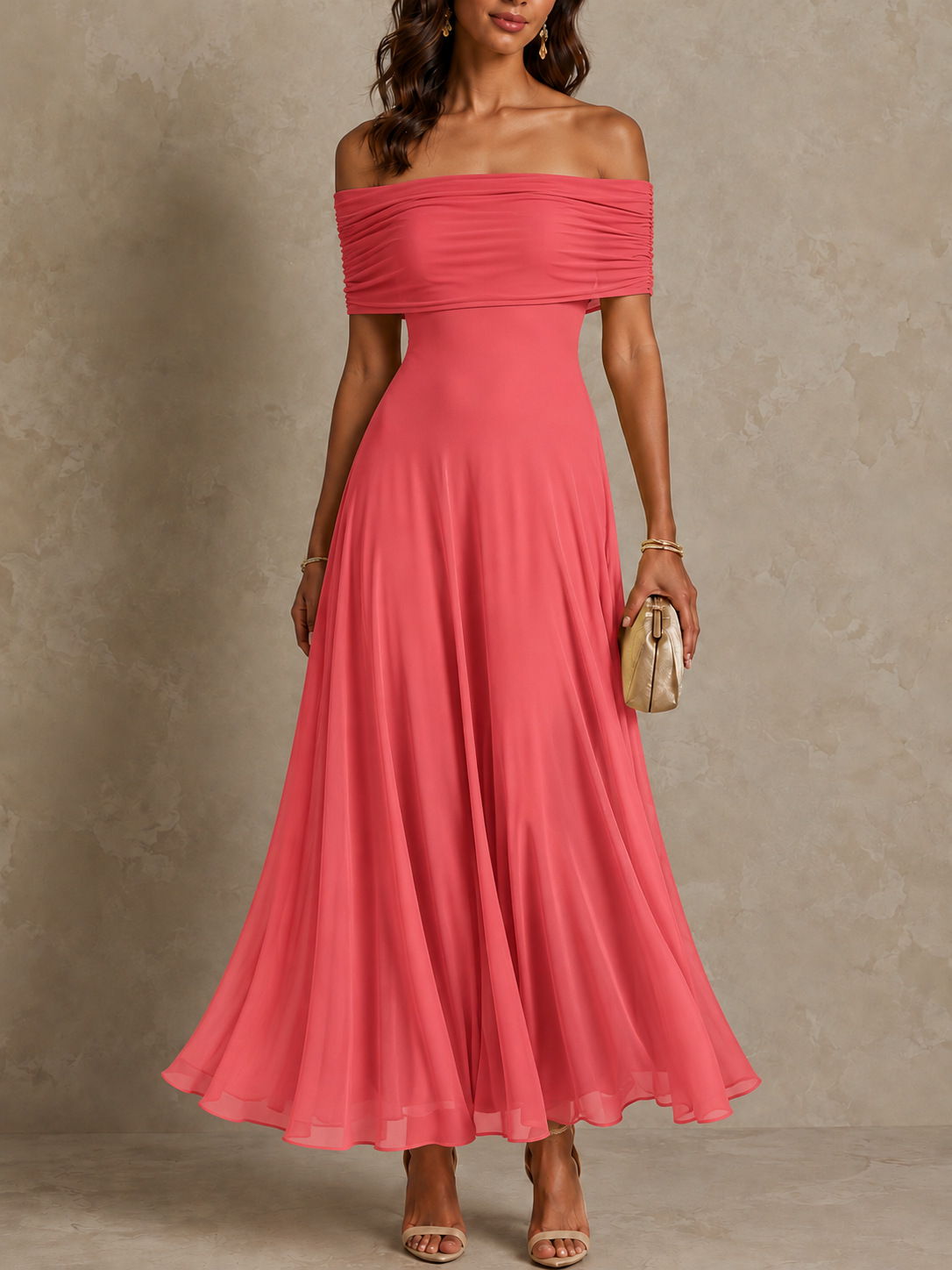 June | Off Shoulder Draped Maxi-Look Dress