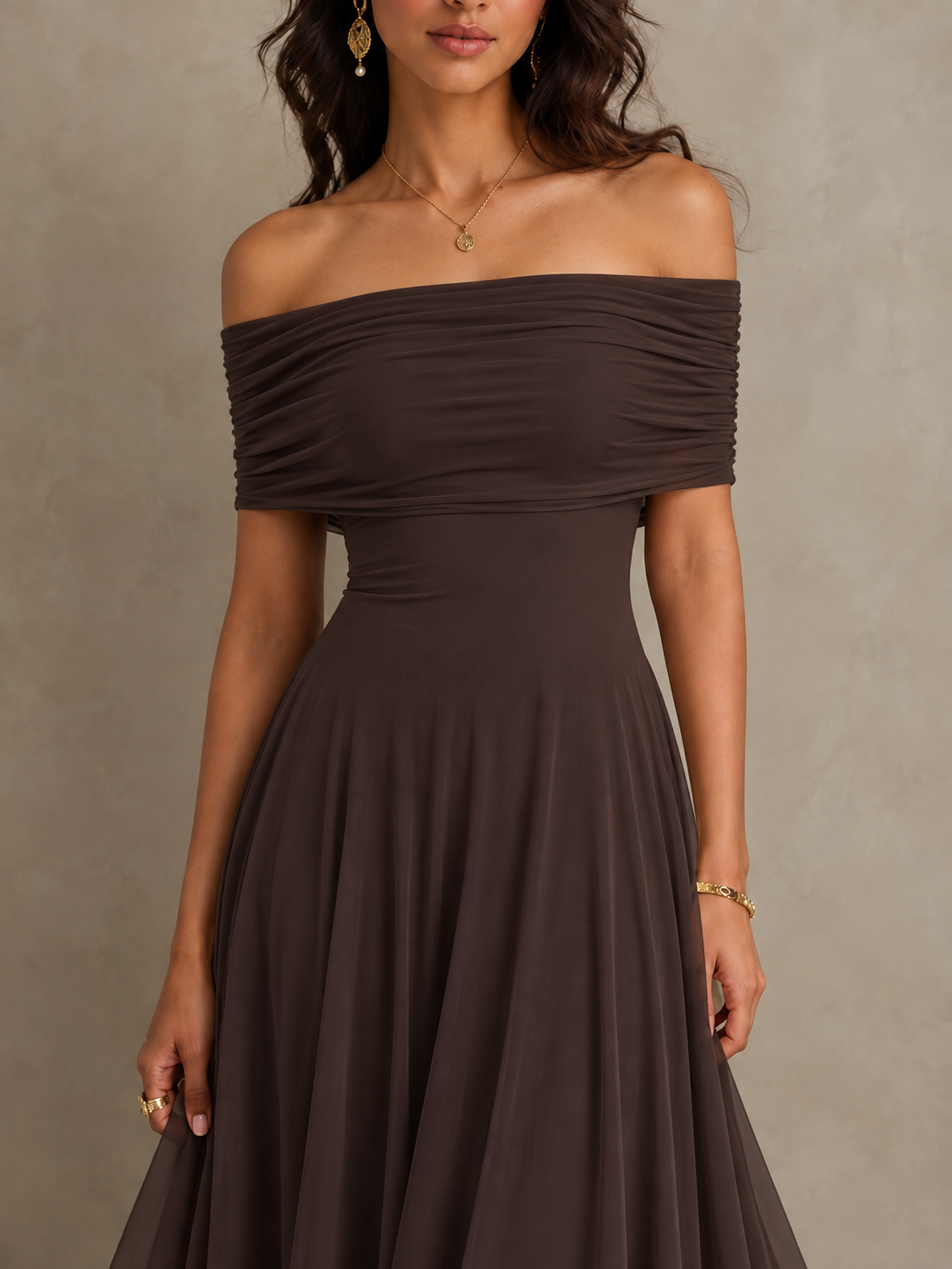 June | Off Shoulder Draped Maxi-Look Dress
