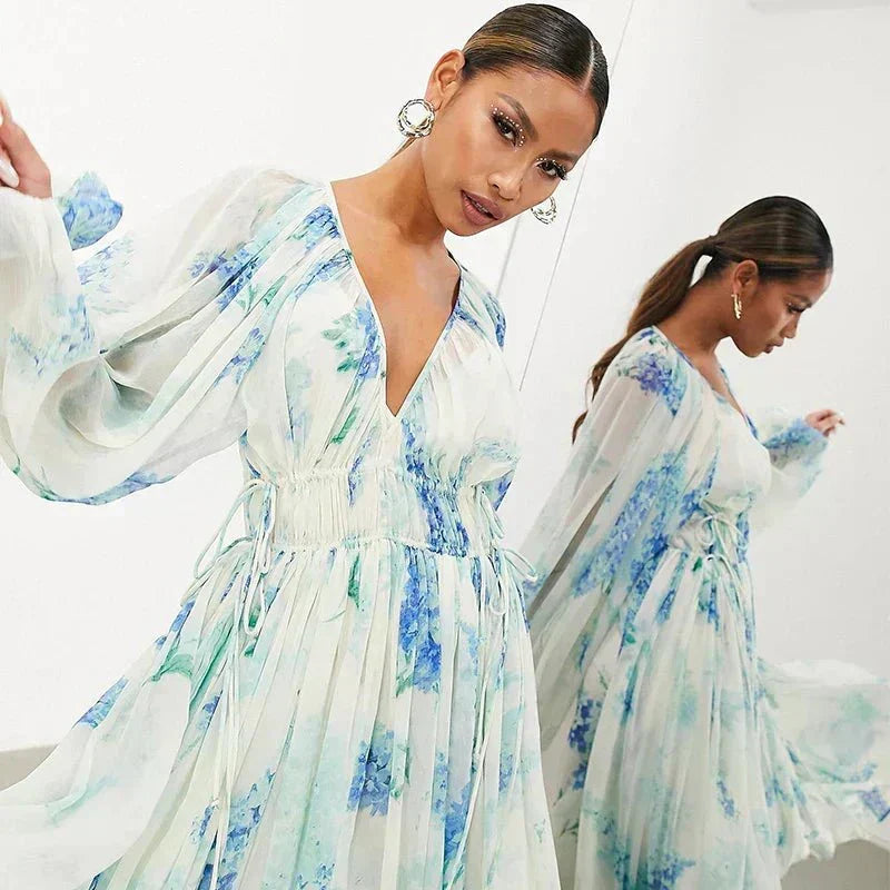 Athena | Floral Drawstring Maxi Dress