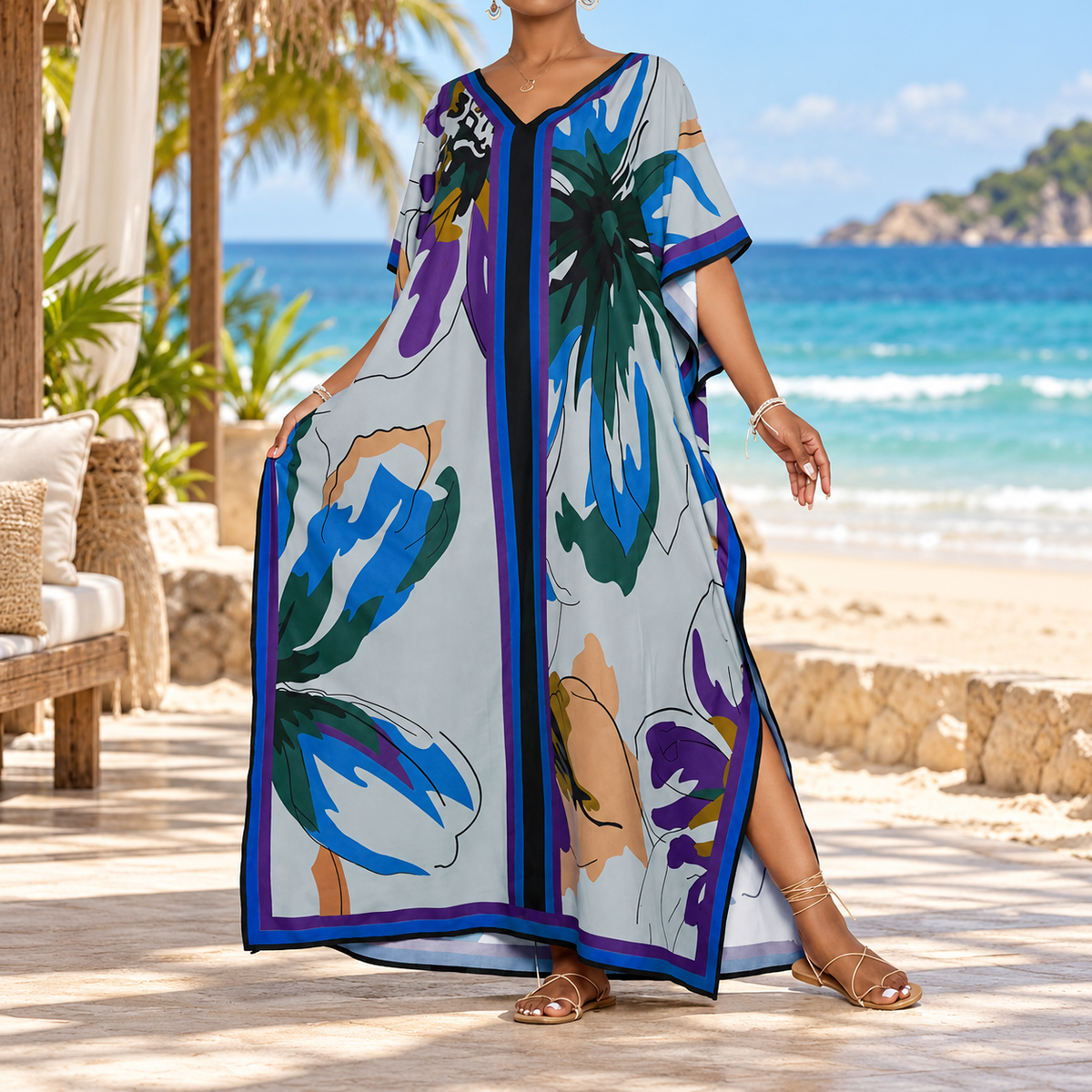 Loose-fit printed beach cover-up maxi dress