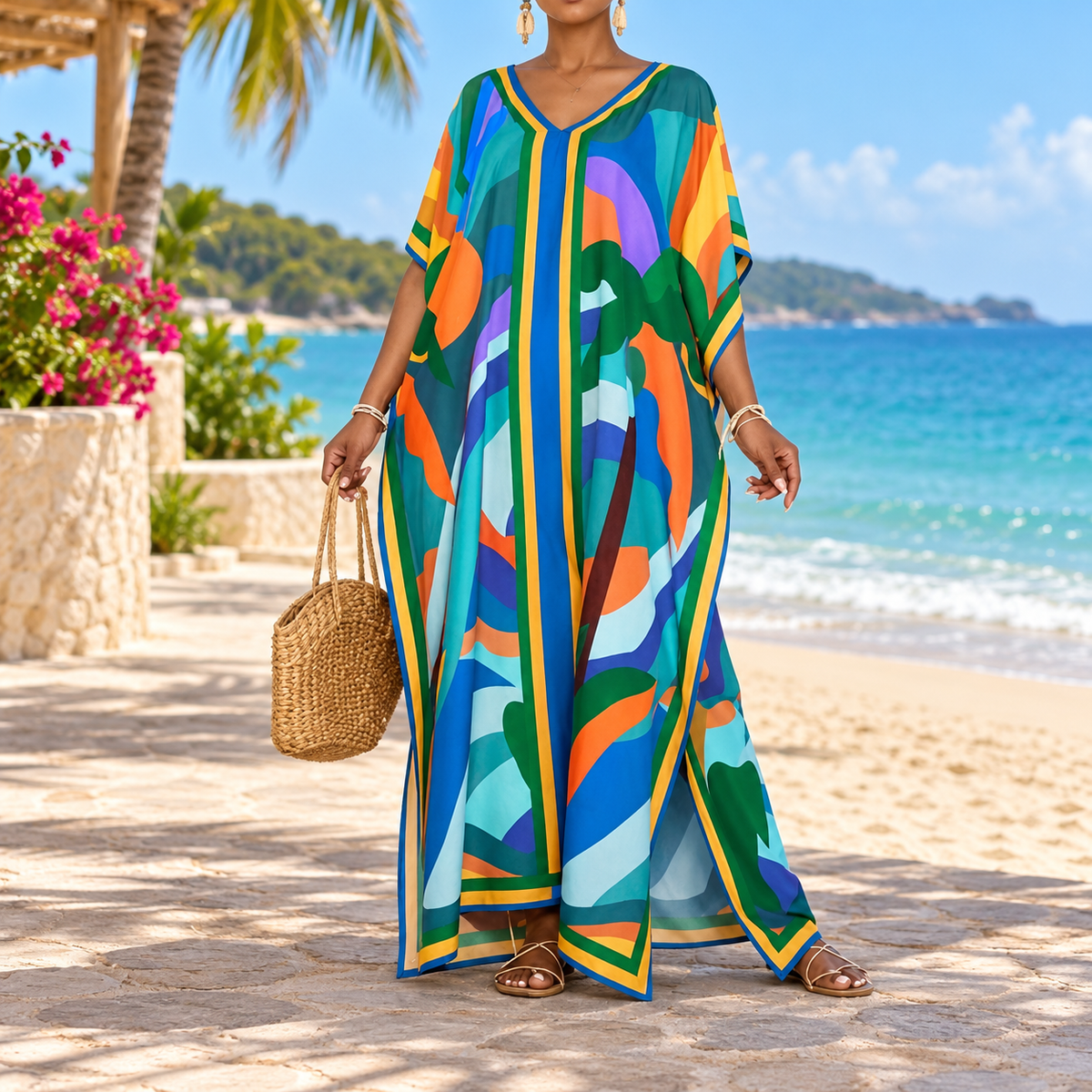 Loose-fit printed beach cover-up maxi dress