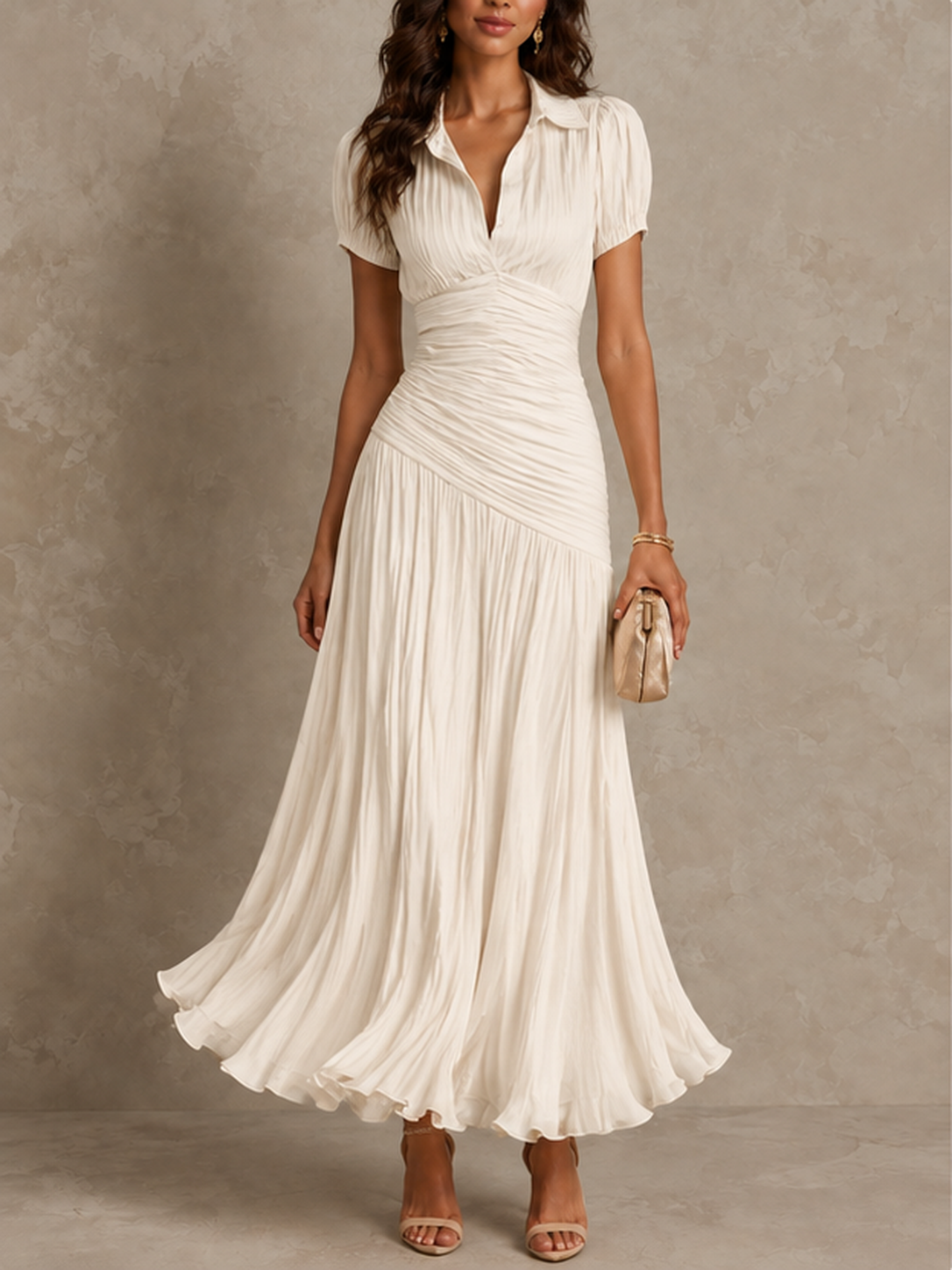 Retro Striped Satin Pleated Bodycon Maxi Dress
