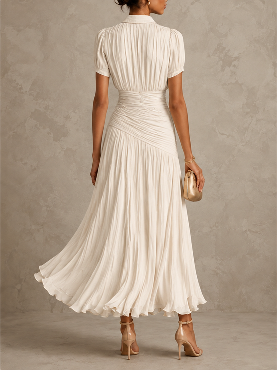 Retro Striped Satin Pleated Bodycon Maxi Dress
