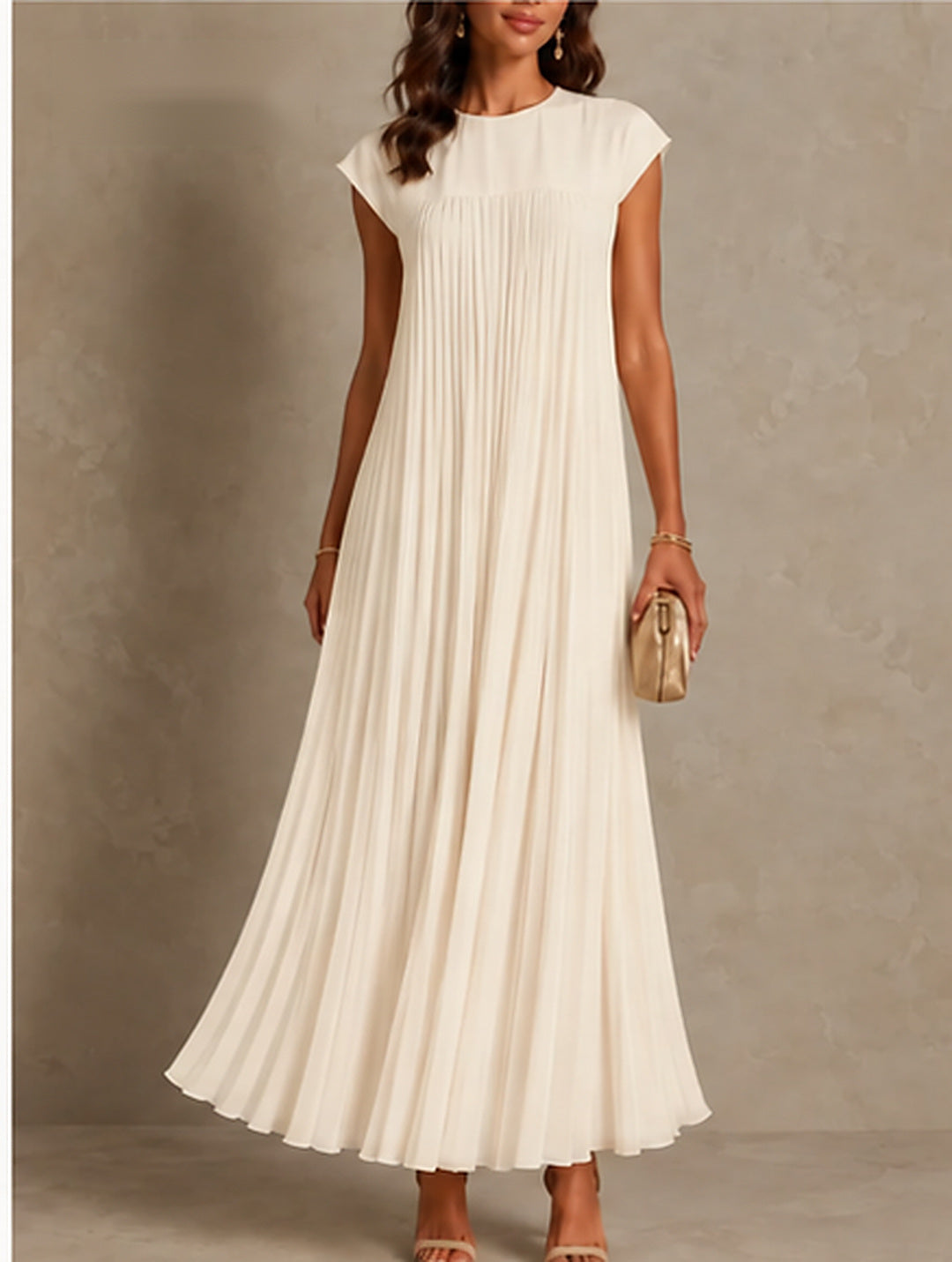 Laila ivory sleeveless pleated dress consistent head framing
