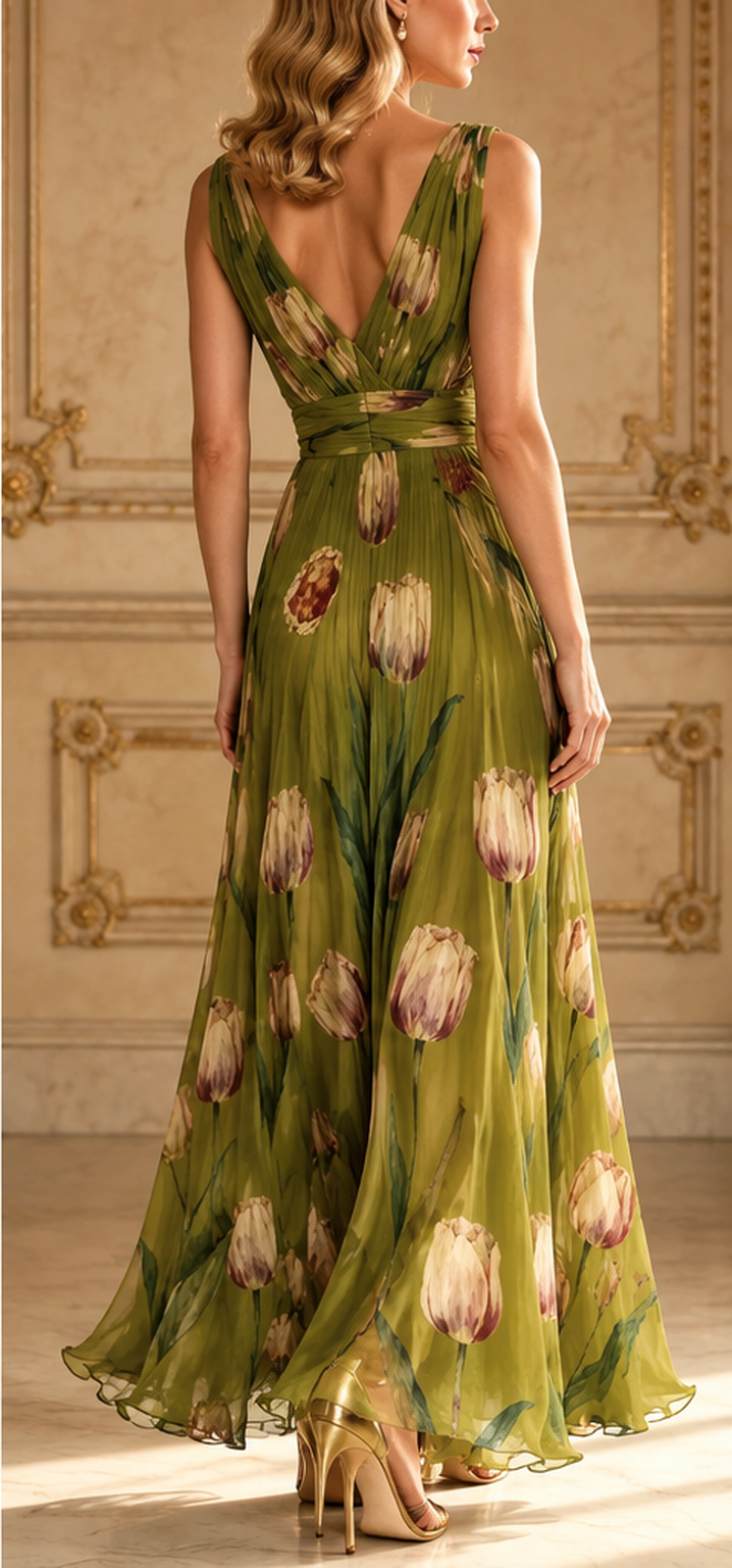 Julia | Floral V-Neck Chiffon Maxi Dress