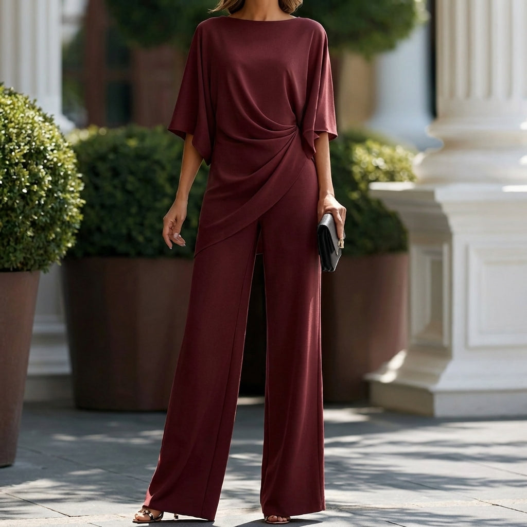 Gabriela | Draped Blouse and Wide Trouser Set