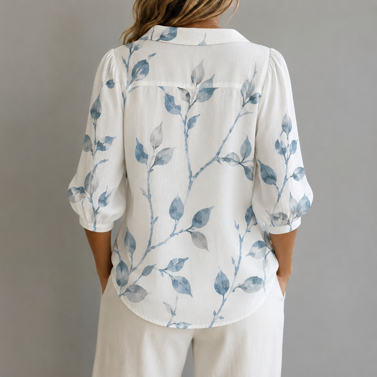 Ella Elegant Leaf Print Blouse