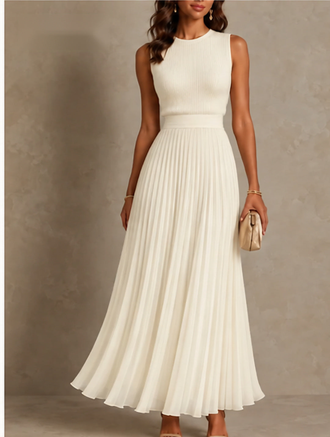 Cream chiffon maxi dress consistent head framing